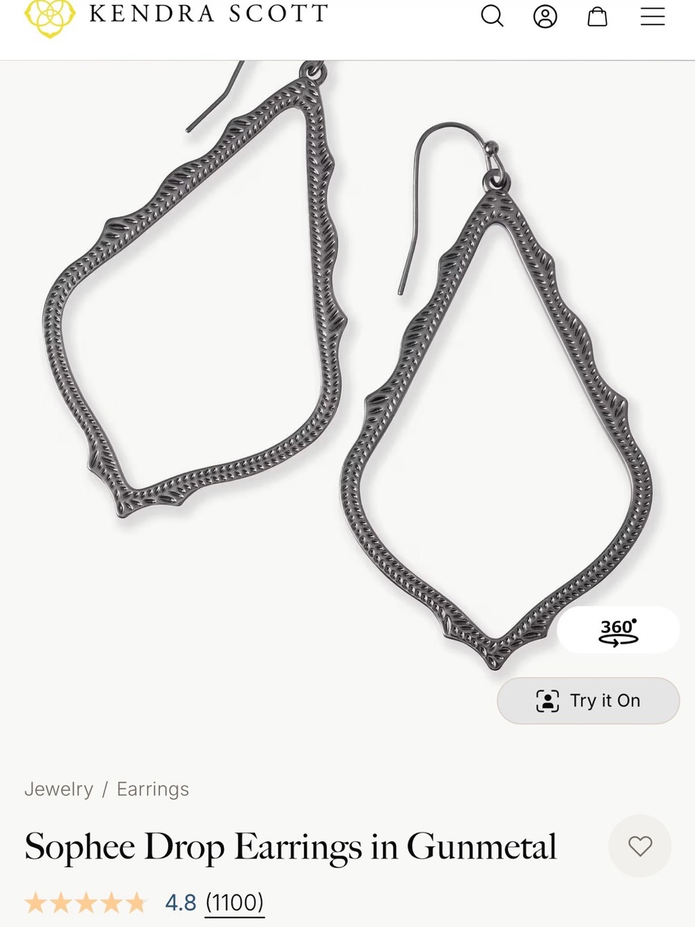 Kendra Scott Sculpted Sophee Drop Earrings in Gunmetal